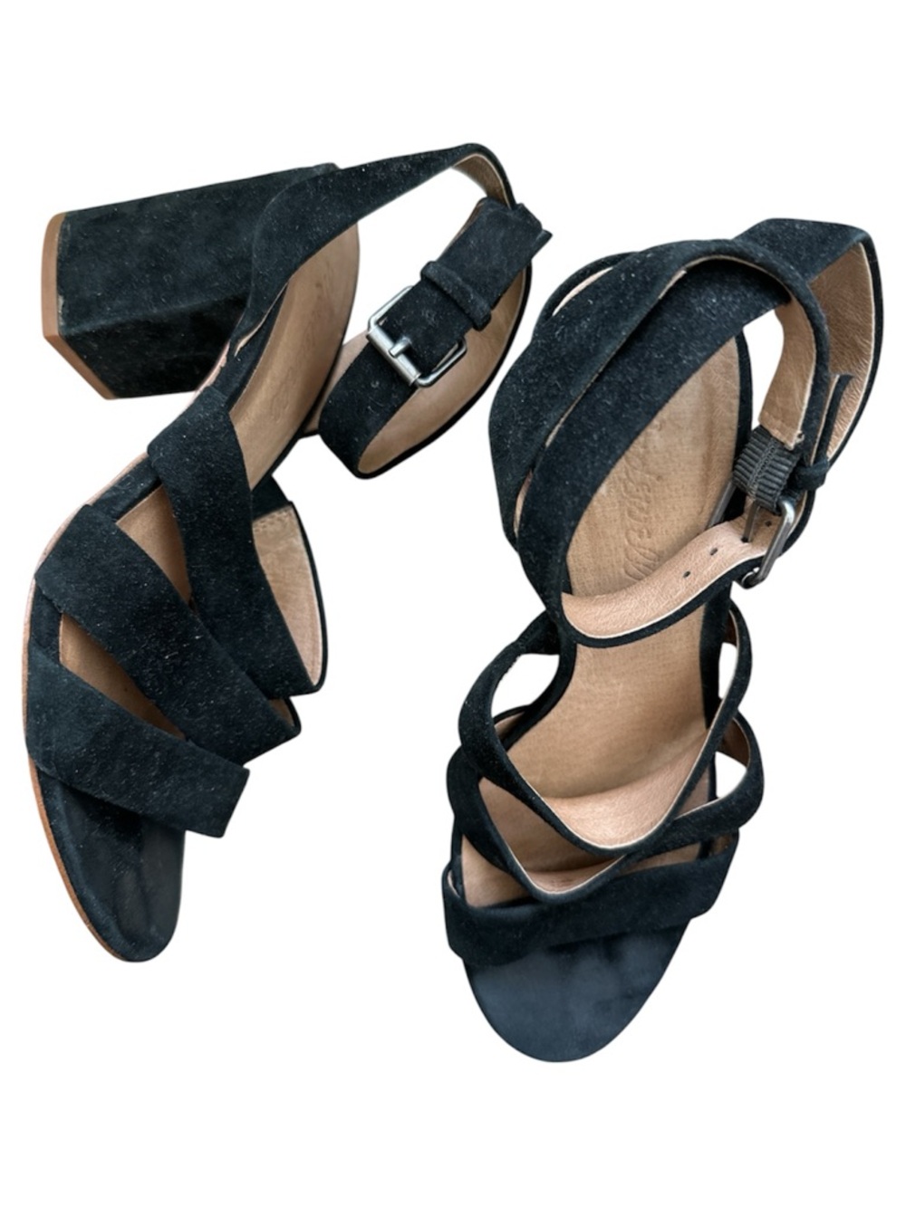 Madewell Black Suede Strappy Block Heel Sandals
